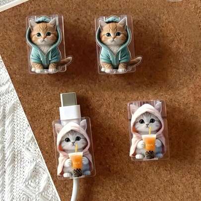 2pcs - Cute Cat Shaped Cable Protector, Made Of Fashionable Acrylic Material, Protects Charging Head, Earphones And Phone Cords From Biting Or Damage, Extends The Lifespan Of Data Cables. Compatible With Apple 20W Fast Charging Cable, Fits 17/16/15 Series And Other Models.