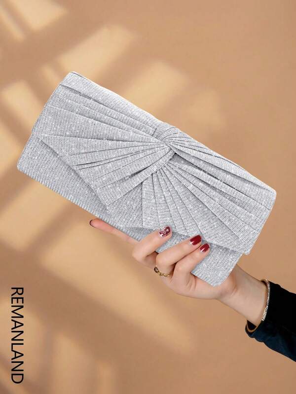 REMANLAND 1件优雅褶皱亮面女士手提包，时尚魅力女士晚宴钱包，信封式手拿包，带隐藏式卡槽和隔层，配有可拆卸金属链的单肩包，是派对女孩、新娘和节日礼物的理想之选。