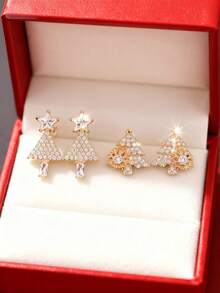 أقراط مرصعة بالزركونيا المكعبة على شكل شجرة عيد الميلاد والثلج، أنيقة وفاخرة، مناسبة للنساء للاستخدام اليومي والمناسبات والأعياد والهدايا في عيد الميلاد