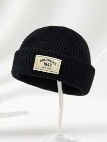 1顶男女通用户外休闲时尚黑色多色柔软舒适保暖弹力针织帽，适合日常穿着，冬季装备，冬季服装 - A - 查看 3