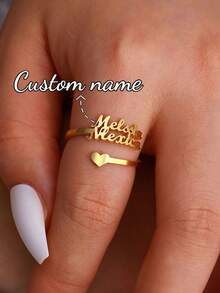 Anillo con nombre personalizado, joyería personalizada, anillo ajustable de acero inoxidable dorado/plateado, regalo de pareja - Anillo de oro 2 - Ver 5