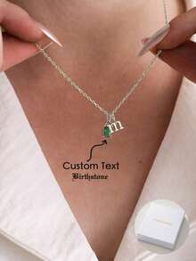 Kalung Persegi Panjang Elegan dan Minimalis dengan 12 Warna Batu Kelahiran dan Inisial yang Dapat Disesuaikan, Terbuat dari Baja Tahan Karat. Aksesori perhiasan serbaguna dengan batu kelahiran dan inisial yang dipersonalisasi ini sangat cocok untuk dipakai sehari-hari, pesta, dan liburan. Kalung ini juga merupakan hadiah kreatif dan bermakna untuk orang yang Anda cintai. - Perak - View 3
