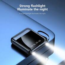 Mini banco de energía de 10000 mAh con carga rápida, luz LED superbrillante, pantalla digital inteligente, entrada micro y tipo C/salida USB-C, 4 cables de carga integrados, cargador portátil para teléfono móvil, ideal para viajes al aire libre. - todo - Ver 6