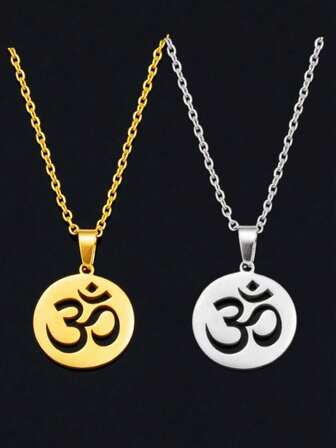 1pc And Minimalist Stainless Steel Round Plate Symbol Pendant Necklace, Women's Yoga Charm Chain Suitable For Both Men And Women To Wear, Holiday Gift