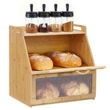 Bambus Brotkasten mit 2 Etagen und Schublade, Brotbehälter 37.8*28*38.8CM