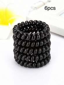 12/6PCS Unisex Black Plastic Hair Ties, Simple Large Waterproof Thickened Ponytail No-Mark Hair Bands, Hair Accessories - Black - View 7