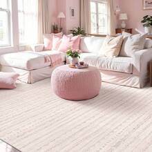 5x8 Washable Area Rug With Non-Slip Backing, Soft Low Pile Indoor Floor Carpet, Neutral Light Brown, Boho Moroccan Style Living Room, Bedroom, Dining Room - Baby Pink - View 10