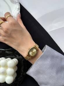 1pc Gold Bamboo Knot Strap Quartz Watch For Women, Casual & Fashionable, Retro Style, Suitable For Everyday Wear, Best Gift Choice For Couples - Gold - View 4