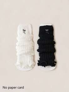 2/4/6 Pairs Women Bow Striped Lace Simple Warm Thigh High Leg Warmers, Collegiate Style Versatile Knee,High Leg Warmers, Autumn/Winter/Spring, Cozy