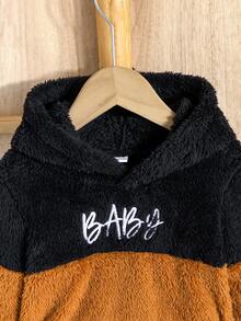 2pcs Baby Boys Warm Casual Comfortable Autumn/Winter Outfit, Letter Embroidery Fleece Hoodie + Pants Set, Suitable For Daily Outdoor Wear