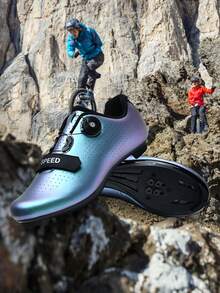 专业骑行平底SPD锁鞋公路运动鞋男士越野摩托车竞速自行车女士公路SPD速降锁片骑行鞋，防滑耐磨，轻便舒适 - 彩虹紫 - 查看 4