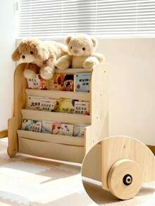 1件婴儿必备玩具收纳架，简易可移动儿童绘本架，两种款式可选，木纹色，婴儿书籍收纳架。圣诞礼物、洗浴礼物、新年礼物，送给宝宝的理想之选。 - 收納架 - 查看 8