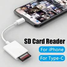 1pc SD Card Camera Reader Viewer Adapter For IPhone 17 Pro Max/17 Pro/17/Air/16/15/14/13/12/11/XS/XR/8/7/6, Series, Plug And Play - White - View 2