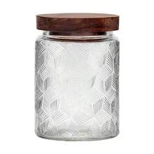 Vintage Glass Airtight Storage Jar, Glass Jar Canister With Wooden Lid Candy, Coffee Tea Beans, Oats, Flour, Grains2 Pcs