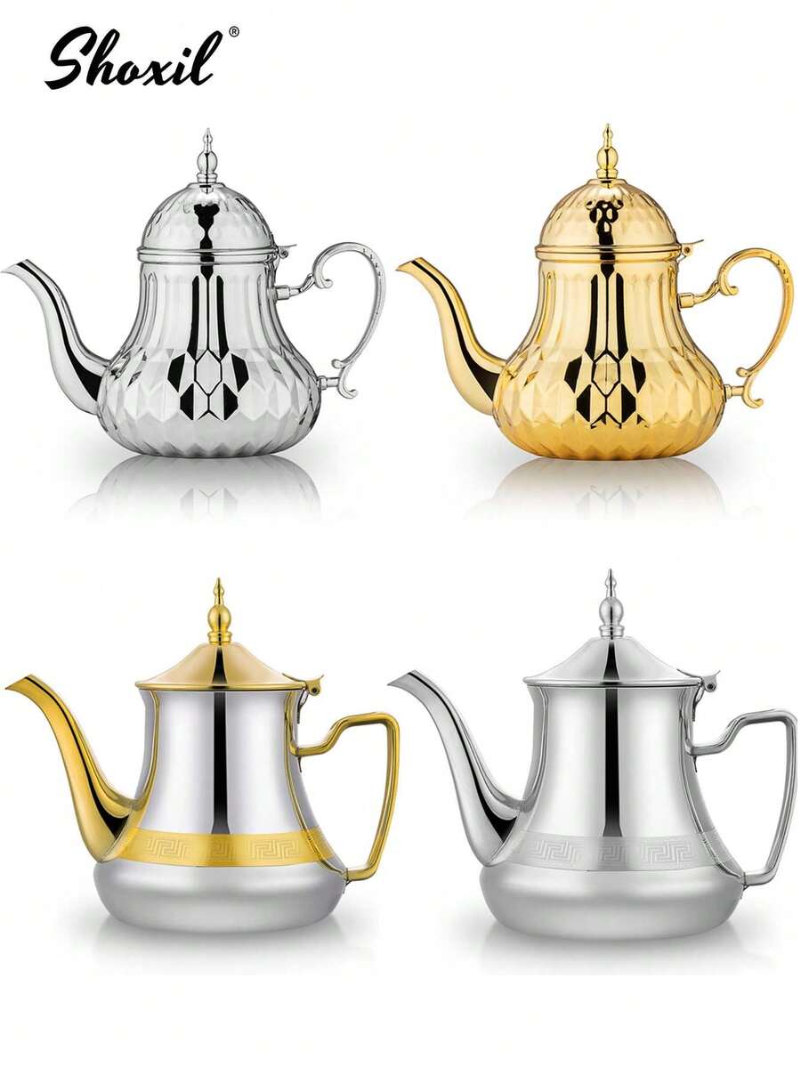 shoxil Bule de chá estilo Oriente Médio de 1,4L em aço inoxidável, ideal para chá, café, chá árabe, óleo, chá com leite e chá marroquino. Perfeito para casa, cafés, presentes, Ramadã e Eid al-Adha. - Pote - Ver 1