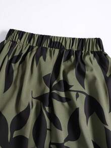 EARO Women's Casual Loose Design Unique Ink Print High-Waisted Skirt, Flattering - Green - View 9