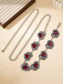 1pc Fashionable Sexy Enamel Heart Decor Waist Chain, Suitable For Women's Party, Gathering, Evening Gala, Ceremony Wear, Gift - Red - View 2