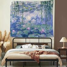 Monet's Bedroom Tapestry, Water Lily Wall Aesthetics, Large Art Room Decoration Tapestry, Tapestry, Blue Poster, Dormitory Living Room Tapestry - 彩色 - 查看 2