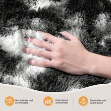 Large Shaggy Area Rug For Living Room & Bedroom – Stain-Resistant Fluffy Carpet With 1.4 In High Pile, Plush Aesthetic Throw Rug, Non-SIip Rubber Backing With 4 Anti-SIip Pads, Durable Edge Stitching – Cozy Minimalist Decor – Great Gift For New Year ! - Nhuộm tie-dye đen trắng - Xem 5