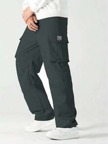 Men's Casual Outdoor Letter Graphic Drawstring Waist Cargo Pants, Autumn
