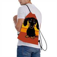 Mochila con cordón estilo vintage con estampado de Dachshund - Mochila estilo bohemio con pato amarillo, mochila con tema de dibujos animales, bolsa de gimnasio, bolsa plegable, bolsa con cordón, bolsa de natación, ligera, de gran capacidad, con compartimento para zapatos, bolsa deportiva para deportes, fitness, ejercicio, viaje, vacaciones, mujeres y hombres, bolsa de yoga duradera