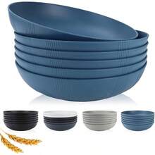 10inches Large Pasta Bowls Set Of 6 - 65oz Wheat Straw Bowl, Bowl Plates, Large Plastic Bowls Reusable Pasta, Salad, Soup, Unbreakable Lightweight Plates Kitchen, Dishwasher , BPA - - 深藍色+6件套裝 - 查看 2