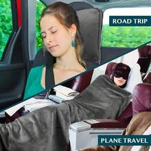 Manta de Viaje 2 En 1, Juego de Manta de Avión Compacto, Manta de Viaje Suave con Funda de Almohada Portátil para Avión, Tren Y Coche, 165x109cm, Gris - albaricoque - Ver 6
