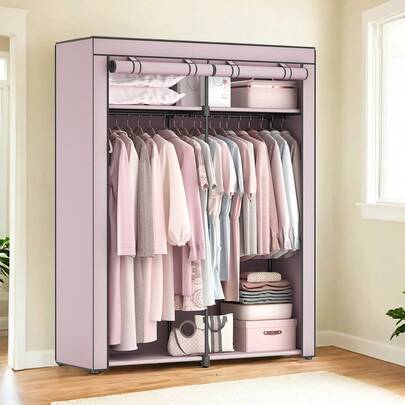 Wardrobe, Clothes Storage Wardrobe For Bedroom With 2 Clothes Rails, Fabric Portable Wardrobe, Collapsible, Clothes Rack, For Closet, 140 X 43 X 174 Cm, Lavender Purple