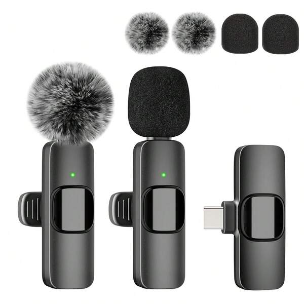 Kabelloses Lavalier-Mikrofon, wiederaufladbares Mikrofon, Plug-and-Play 2,4G Ultra-Niedrigverzögerung Rauschunterdrückung kabelloses Mikrofon kompatibel mit iPhone & Android Handy, Ansteckmikrofon für Videoaufnahmen, Unterricht, Interviews, Podcast