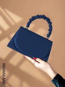 REMANLAND 1 件优雅海军蓝灯芯绒手提包，磁性按扣闭合褶皱腕包适合女性日常使用、生日派对、婚礼、女士最佳礼物和情人节 - 藏蓝色 - 查看 2