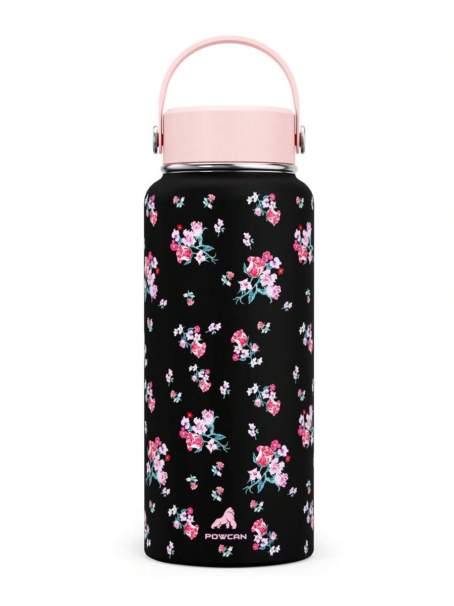 Botella de agua de acero inoxidable de 32 onzas con tapa, botella de boca ancha con aislamiento al vacío, adecuada para actividades al aire libre, viajes, escuela, también un regalo creativo - Rosa negra - Ver 1