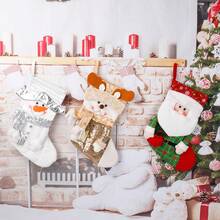 2026 Nuovo Calzino Natalizio Lavorato a Maglia con Babbo Natale Dorato e Pupazzo di Neve, Decorazione Natalizia per Albero di Natale, Sacchetto Regalo, Decorazione per Festa di Natale - Rosso - Visualizzare 2