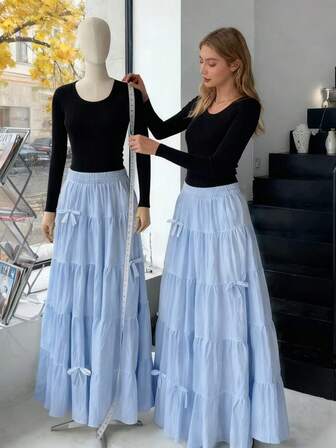 甜美风格高腰复古宽松优雅A字裙，女士下装