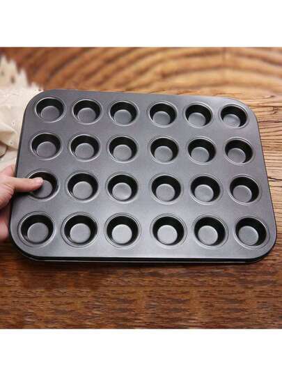 1 pieza Molde para hornear de acero al carbono antiadherente de 12/24 tazas, molde gris y negro para mini magdalenas y cupcakes, herramienta de hornear para pudín y molde para pasteles