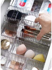 1pc/6pcs/7pcs Set Minimalist Transparent Vanity Desk Makeup Organizer Box, Eyeshadow, Lipstick, Cosmetic Brush, Perfume Display Rack, Compartment Storage Box - Multicolor - View 8