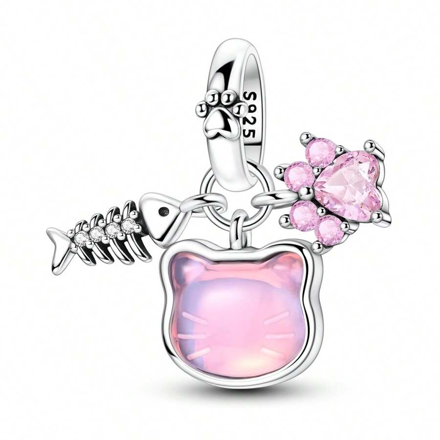 Fantasy Cat Paw Print Fishbone Charm Pendants Fit Bracelets Necklaces 925 Sterling Silver Beads DIY Fine Jewelry Gift - Silver - View 1