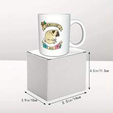 1 Piece 11oz Double-Sided "DRAGGIN' " Pug And Floral Pattern Fun Coffee Mug - Christmas, Birthday, New Year Gift, Humorous Gift Suitable For Him/Her/Female/Male, Coffee Enthusiast, Holiday Drinkware, Exquisite Illustration, High-Quality Craftsmanship - 白色 - 查看 5