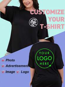 Customizable Women's T-Shirt - Personalized Logo/Photo/Text, Machine Washable, Casual Crew Neck, Medium Stretch, Suitable For All Seasons, White Base, Animal Print And Contrast Color Design, Mother's Day & Easter Gift, Personalized Clothing | Casual Style | Versatile Fabric - Black - View 1