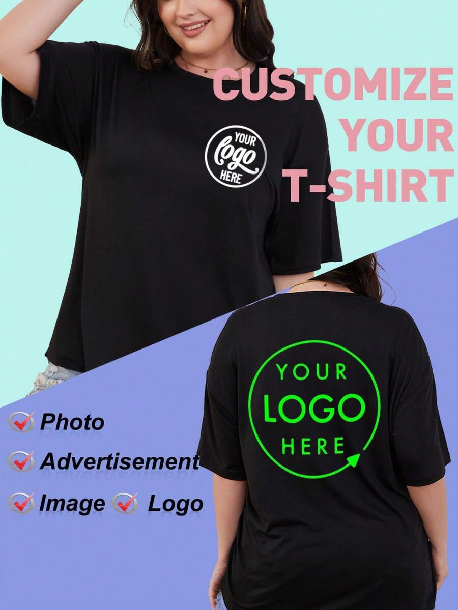 Customizable Women's T-Shirt - Personalized Logo/Photo/Text, Machine Washable, Casual Crew Neck, Medium Stretch, Suitable For All Seasons, White Base, Animal Print And Contrast Color Design, Mother's Day & Easter Gift, Personalized Clothing | Casual Style | Versatile Fabric - Black - View 1