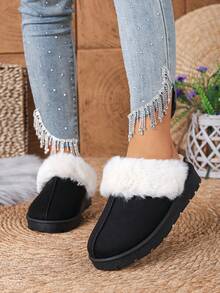 女士新款加厚绒面保暖室内保暖拖鞋，时尚舒适厚底套脚式“版本”雪地靴