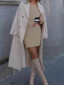 Women's Off Shoulder Slim Fit Long Sleeve Solid Color Fuzzy Knit Dress Autumn/Winter Holiday Party Sweater Dress, Women Winter Dress, Fall Knit Dress For Women, Sexy Mini Dress For Dating Club, Elegant Dress For Ladies - Khaki - View 5