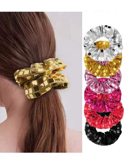 6 قطع من أربطة الشعر النسائية المزينة بالترتر، حاملات ذيل الحصان بحجم كبير، بطراز ديسكو Y2K، مناسبة لحفلات المواضيع والكرنفالات واحتفالات رأس السنة، هدايا، إكسسوارات شعر نسائية فريدة، حبل الشعر