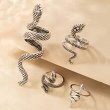 Cool And Handsome Men's Snake Pattern Ring Punk Style Snake-Shaped Animal Retro Exaggerated Four-Piece Ring Set - 18643 Bạc - Xem 11