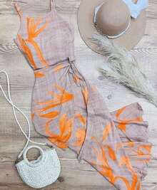 Elegant Women's Wrap Set With Padded Bra, 2 Pieces - Beige con naranja - Ver 2