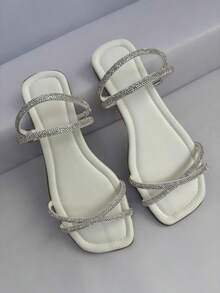 Women's Flat Sandal With Glitter Strap - 白色 - 查看 3