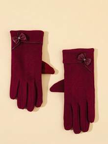 1 Pair Fashionable & Elegant Thin Fleece Gloves, Suitable For Autumn/Winter - Red - View 2