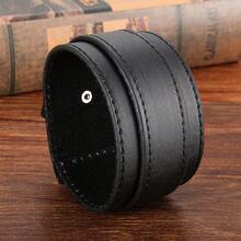 MensPunk Rock Black Wide PU Leather Wrist Belt Cuff Bracelet For Husband Son Boyfriend Gifts - 黑色 - 查看 6