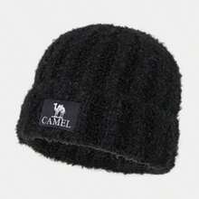CAMEL CROWN Women's Wool Knit Hat, Warm And Windproof For Winter Home Wear, Autumn/Winter Windproof Cap, Face Wool Hat - Black - View 2