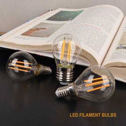 LIGHT HOUSE 2-6 Pieces Clear Glass G45 Vintage Decorative LED Light Bulbs, 220V-240V, 4W-6W, 2700K Warm White, Antique LED Filament Lamps, Nursery Immersed LED Lights, Wand Lights, Deck Lights, Halloween Immersed LED Lights, Small Globe Bulbs, 4.5cm X 6.79cm, E14/E27 Base Optional (Not Dimmable), Suitable For Home LED Light Bulbs