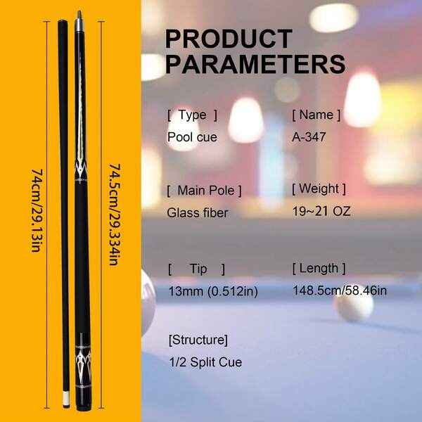 High-Quality Glass Fiber Pool Cue, 13mm Multi-Layer Leather Tip, Detachable Uni-Loc Pool Cue For 8-Ball, Glass Fiber Pool Cue 58.5 Inches (148.5cm) | Quick Lock Connection + 13mm High Elasticity Leather Tip | 19-21oz, Anti-Bending, Professional & Recreational Pool Cue, Suitable For Leisure, Competition, American 8-Ball, American 9-Ball And Carom Billiards, Black And Yellow Tip Design, Suitable For Recreational Players, Suitable For Various Holiday Gifts